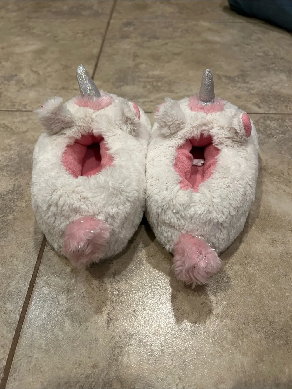 Target Kids Plush Unicorn Slippers in White and Pink with Silver Horns